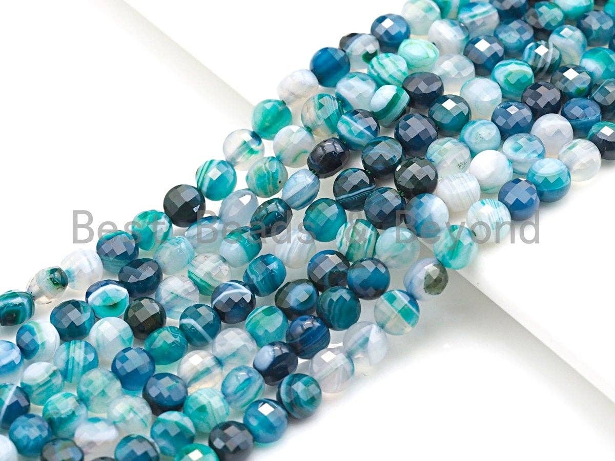 Double Sided Turtle Shell Cut Natural Agate Button Shape beads, 6mm/8mm/10mm Natural Green Blue Agate Beads, 15.5" Full strand, Sku#UA04