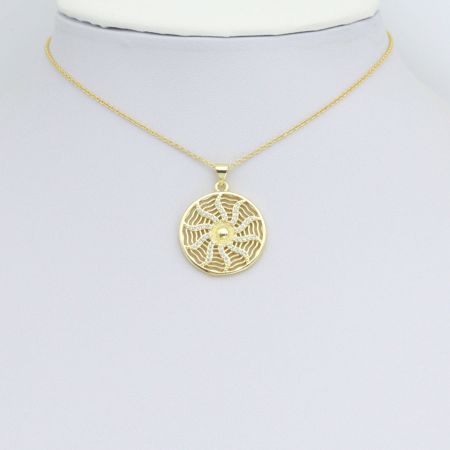 CZ Gold wheel On Spider Web Charm Pendant, Sku#LK1189