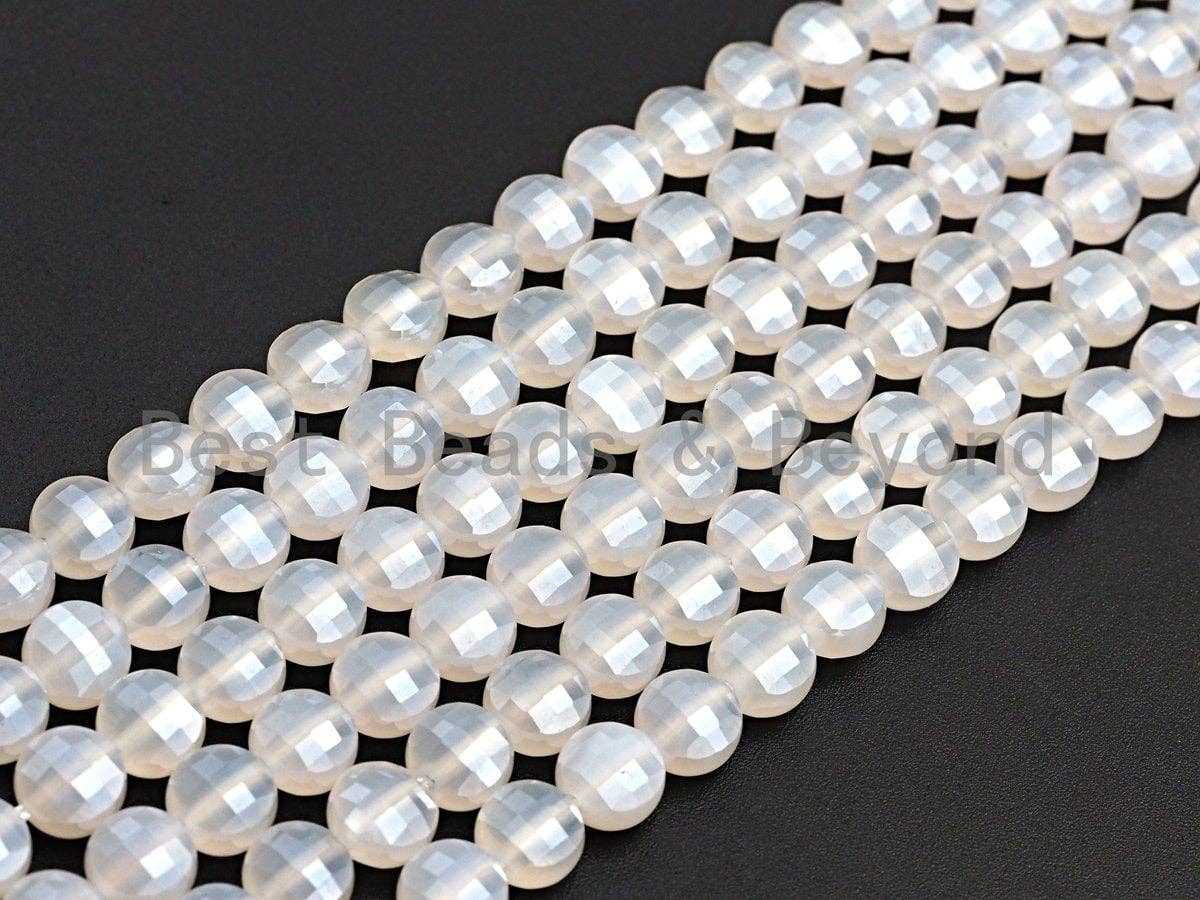 Double Sided Turtle Shell Cut Plated Agate Coin Shape beads, 6mm/8mm/10mm White Agate, Natural Gemstone Beads, 15.5" Full strand, Sku#UA05