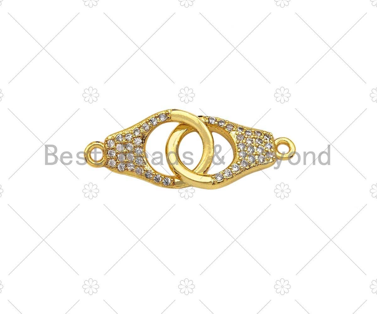 Micro Pave Dainty 18K Gold Handcuff Charm Connectors, Gold Handcuffs Link, Necklace Bracelet Connector, 10x17mm, Sku#LK242