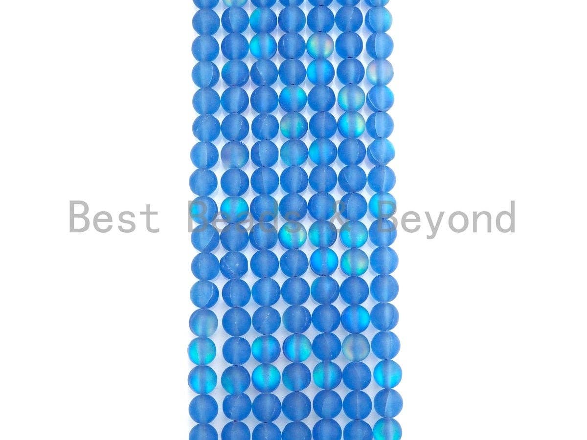 NEW COLORS!!! Spectrolite Royal Blue Quartz Matte, High Quality in Round10mm, Blue Manmade Crystal, 15.5inch strand, SKU#U827