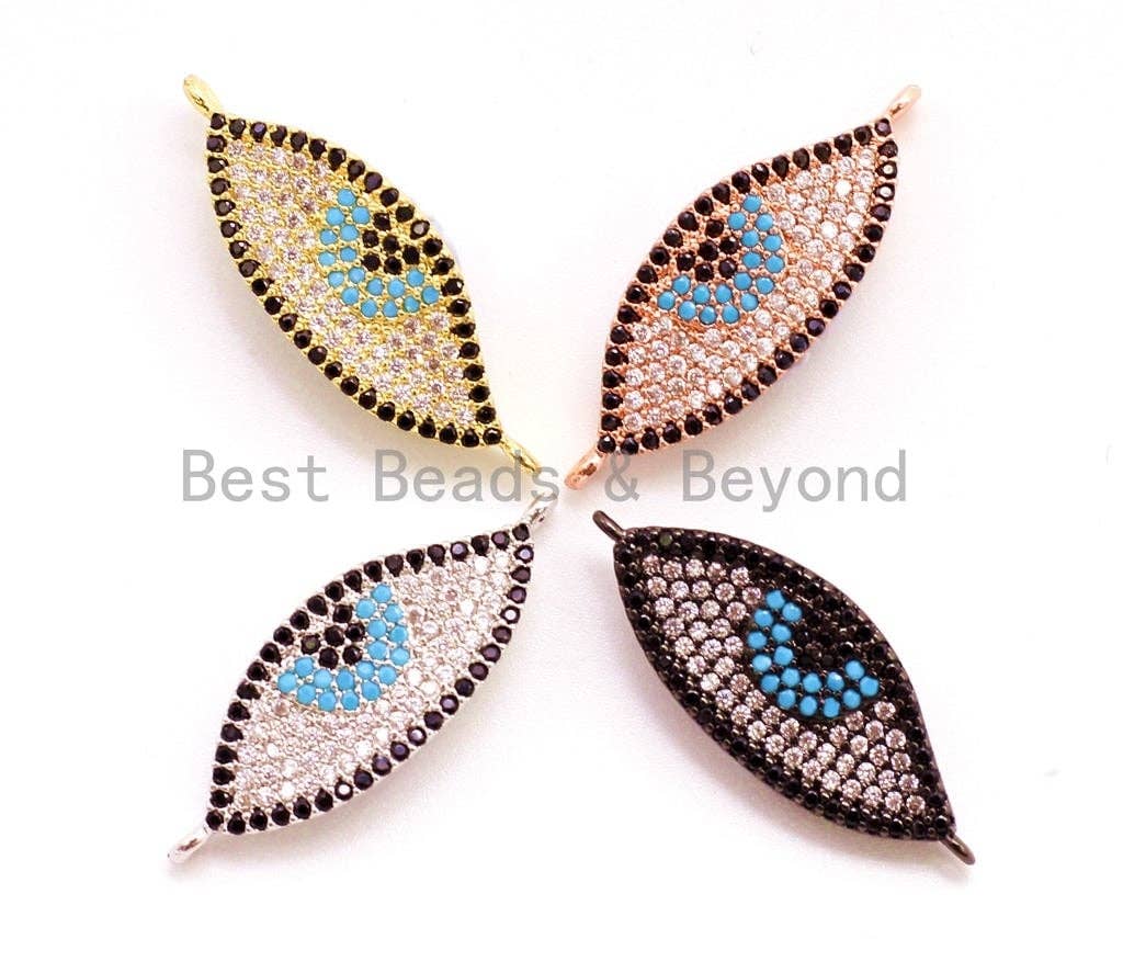 CZ Micro Pave Turquoise Evil Eyes Connector for Bracelet/Necklace, Cubic Zirconia Space Connector, 11x30mm,sku#E14C