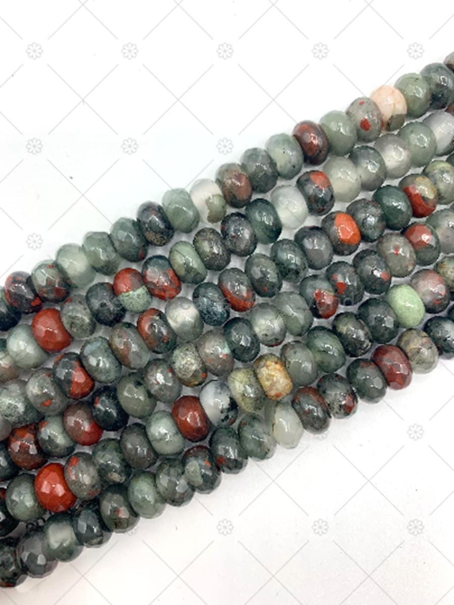 2mm Big Hole Natural African Bloodstone Faceted Beads, 6x10mm Rondelle Faceted Bloodshot Beads, Large Hole Beads, 8'' Full Strand, SKU#U1234