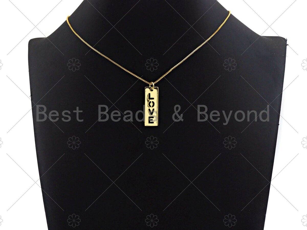 Hollow Out LOVE Bar Charm/Pendant, Gold/Silver/Rose Gold/Black Rectangle Dod Tag Pendant, DIY Valentine's Day Gift, 11x29mm, Sku#ML03