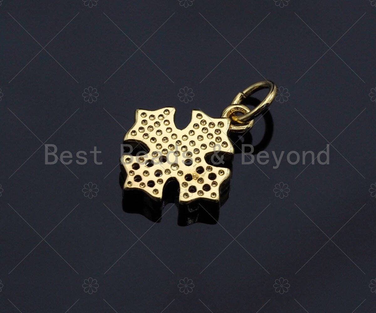 Clover Pink Pendant/Charm, Pink Mother-of-pearl Clover Pendant, Cubic Zirconia Pendant, Gold Tone, 12x13mm, Sku#LK67