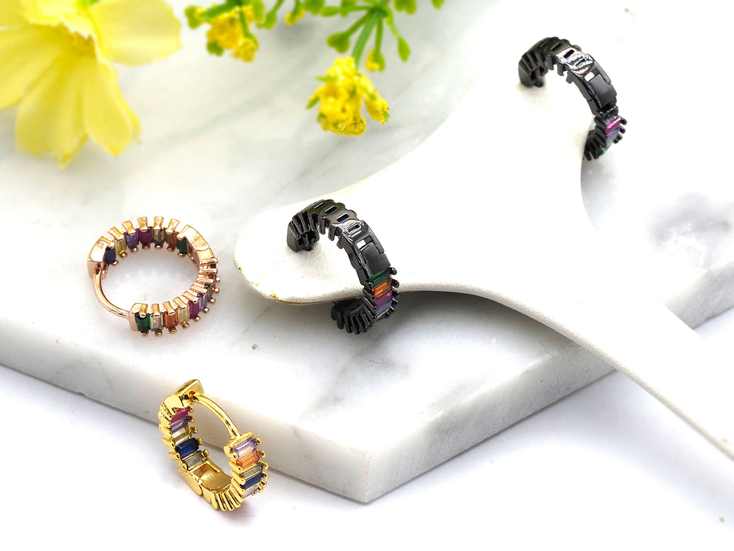 Rainbow CZ Micro Pave Huggie Earrings, sku#J46C