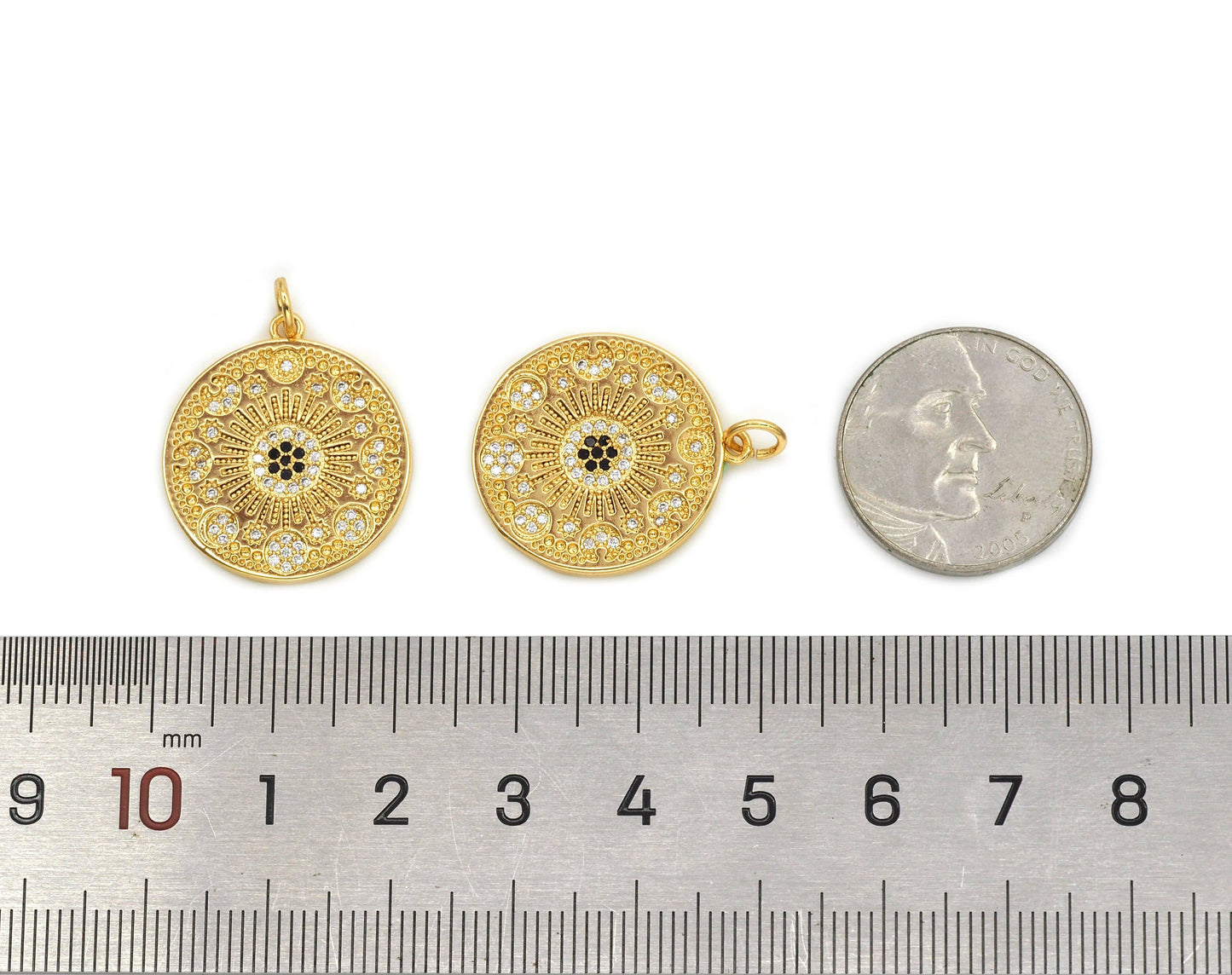 CZ Flower Round Medallion Pendant, Sku#LK600