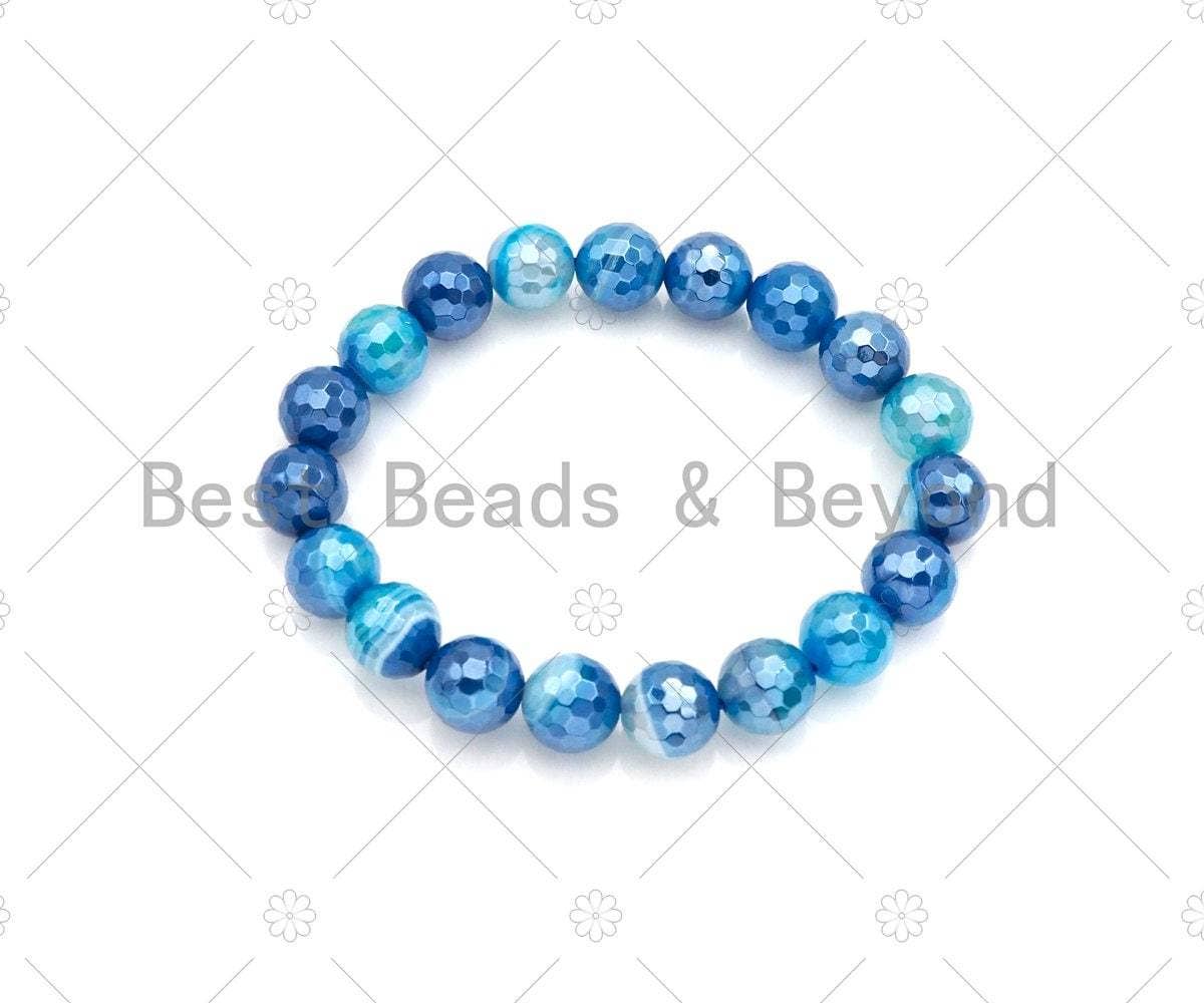Mystic Blue Banded Agate Stretchy Bracelet,SKU#U1101