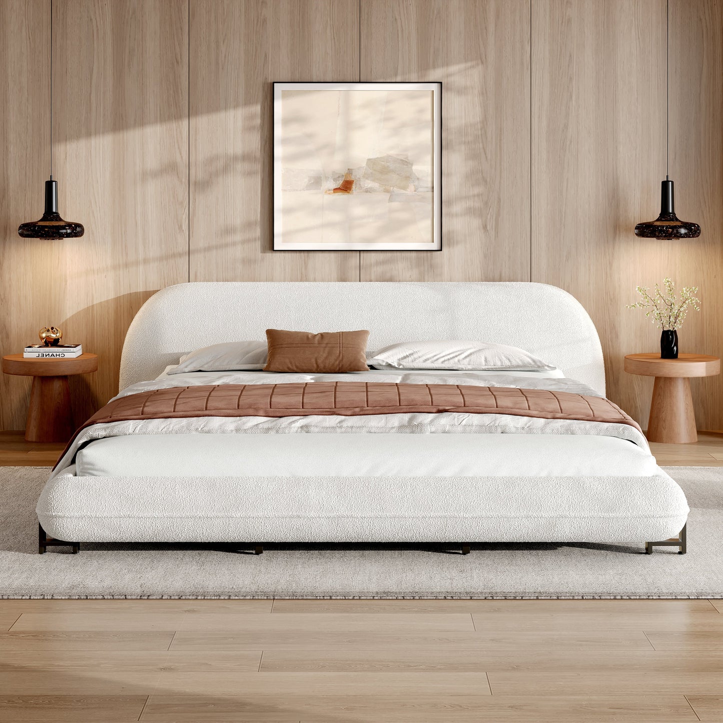 King Size Bed Frame with Boucle Fabric