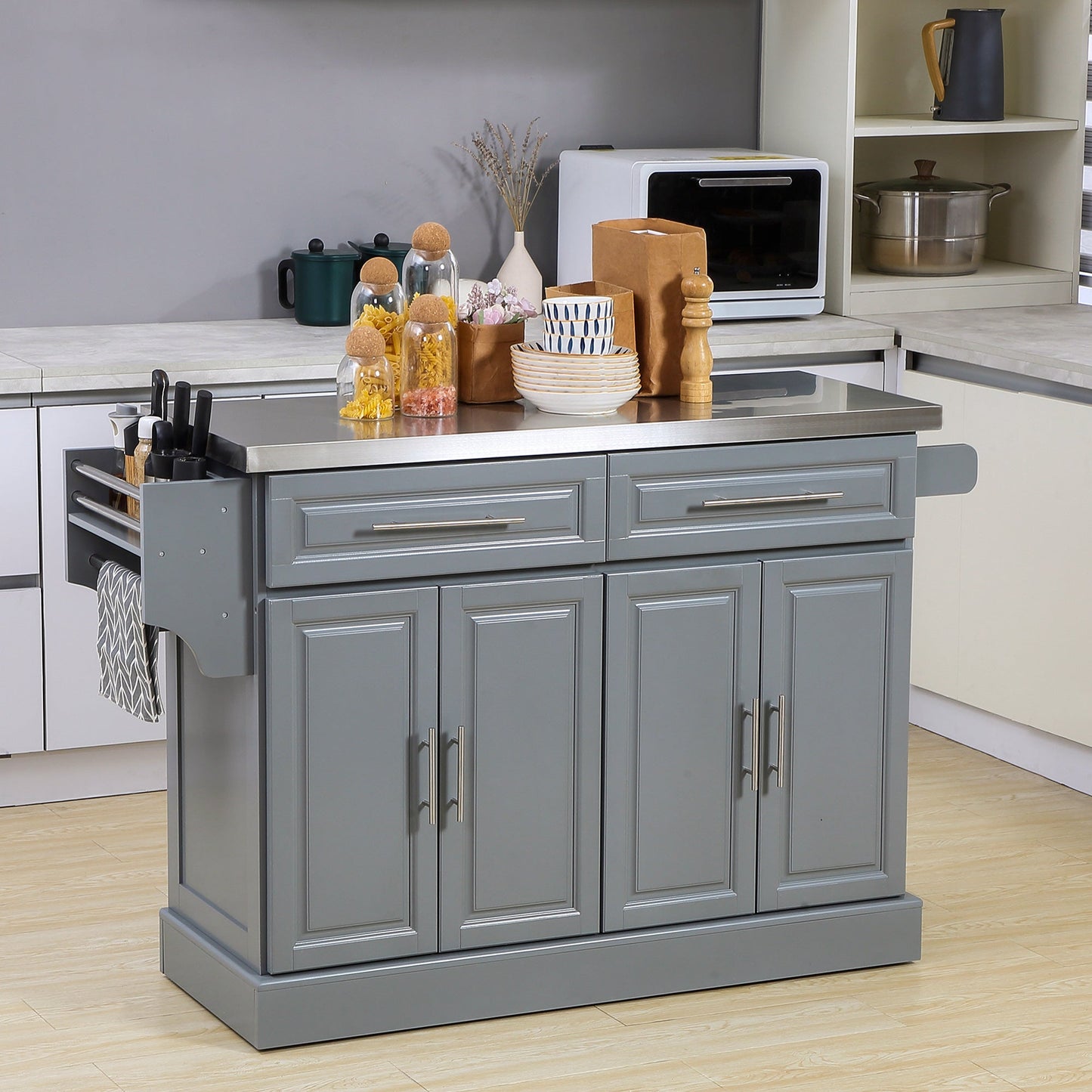 HOMCOM Rolling Kitchen Island with Storage