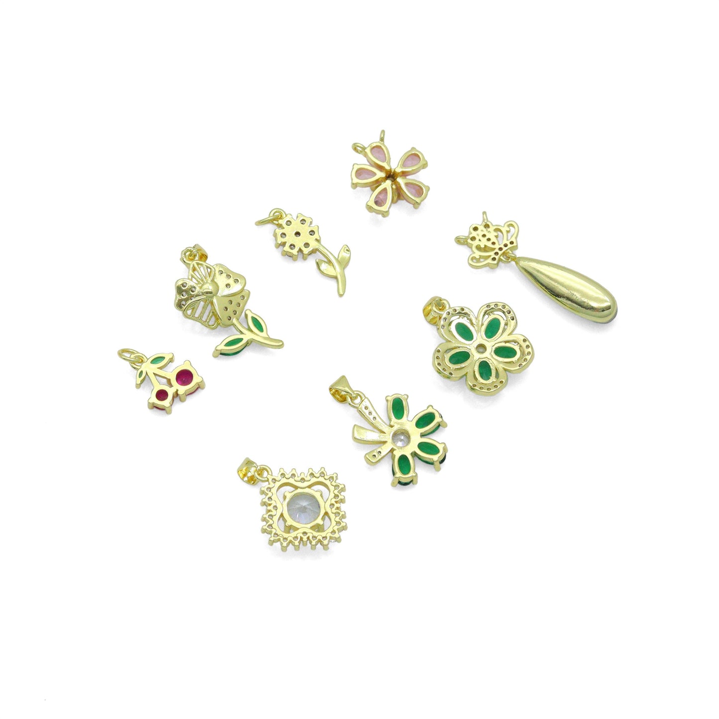 CZ Cherry Flower Crown clover Charm Pendant,Sku#LK1258