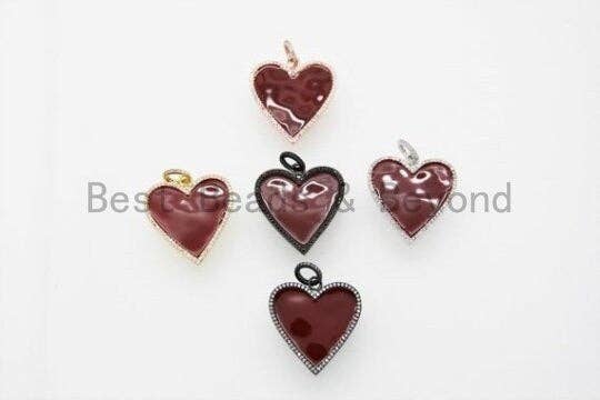 30mm Enamel Red heart Pendant, Gold/Rose gold/Black/Silver, CZ Micro Pave Oil Drop Heart pendant,Enamel pendant,Enamel Jewelry,sku#F617