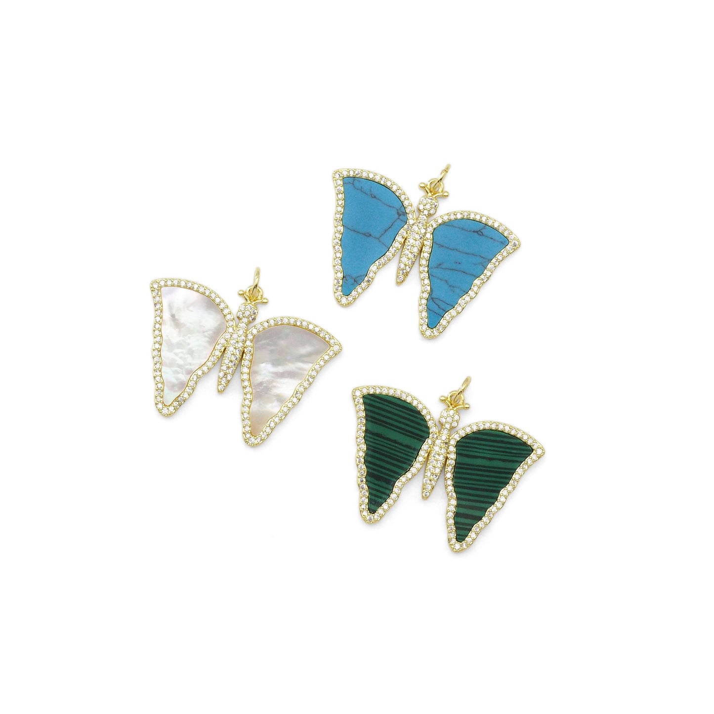 CZ Gemstone Mother of Pearl Butterfly  Pendant, Sku#LX302
