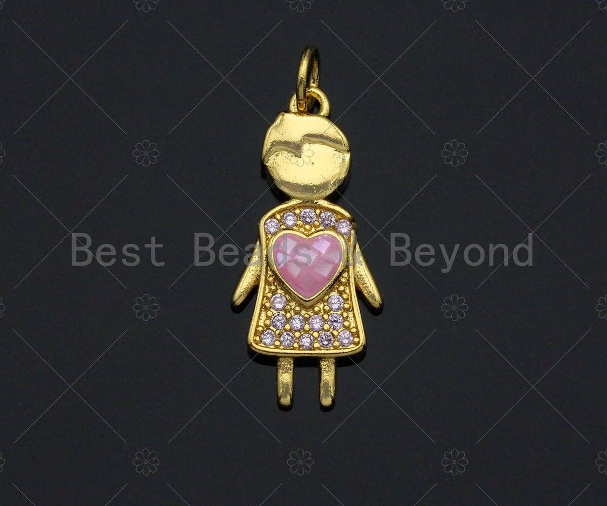 Girl With Pink Heart Pendant/Charm, Abalone Mother-of-pearl, SKU#LK66