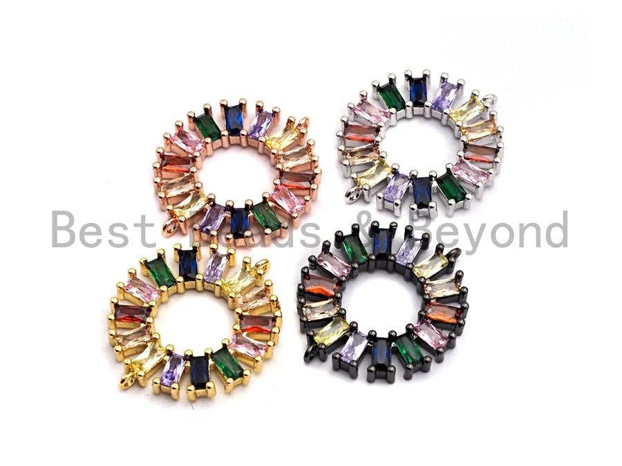 Baguette CZ Micro Pave Rainbow Donut Ring Connector for Bracelet Necklace, Cubic Zirconia Space Connector, 24x28mm,sku#E495C