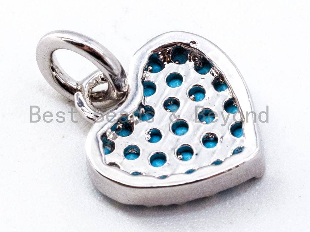 CZ Micro Pave Turquoise Heart shaped Pendant/Charm, Cubic Zirconia Pendant/Charm for Necklace Bracelet,9x10mm, sku#F335