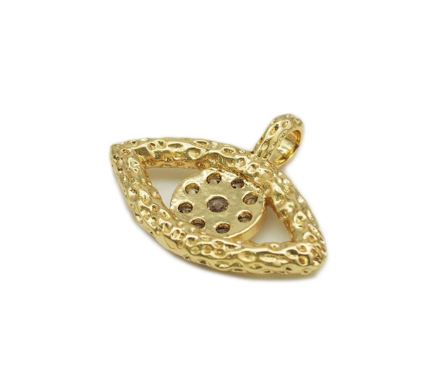 CZ Pave hammered Evil Eye Charm, Sku#L651