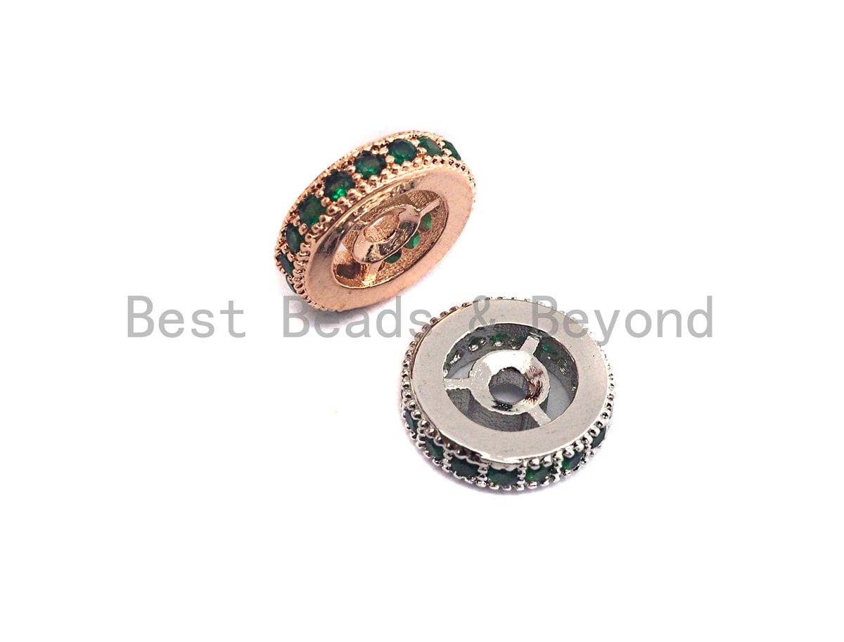 Green CZ Micro Pave Round Wheel Spacer Beads, Cubic Zirconia Spacer beads, Bracelet Spacers, 8mm/10mm,sku#C109