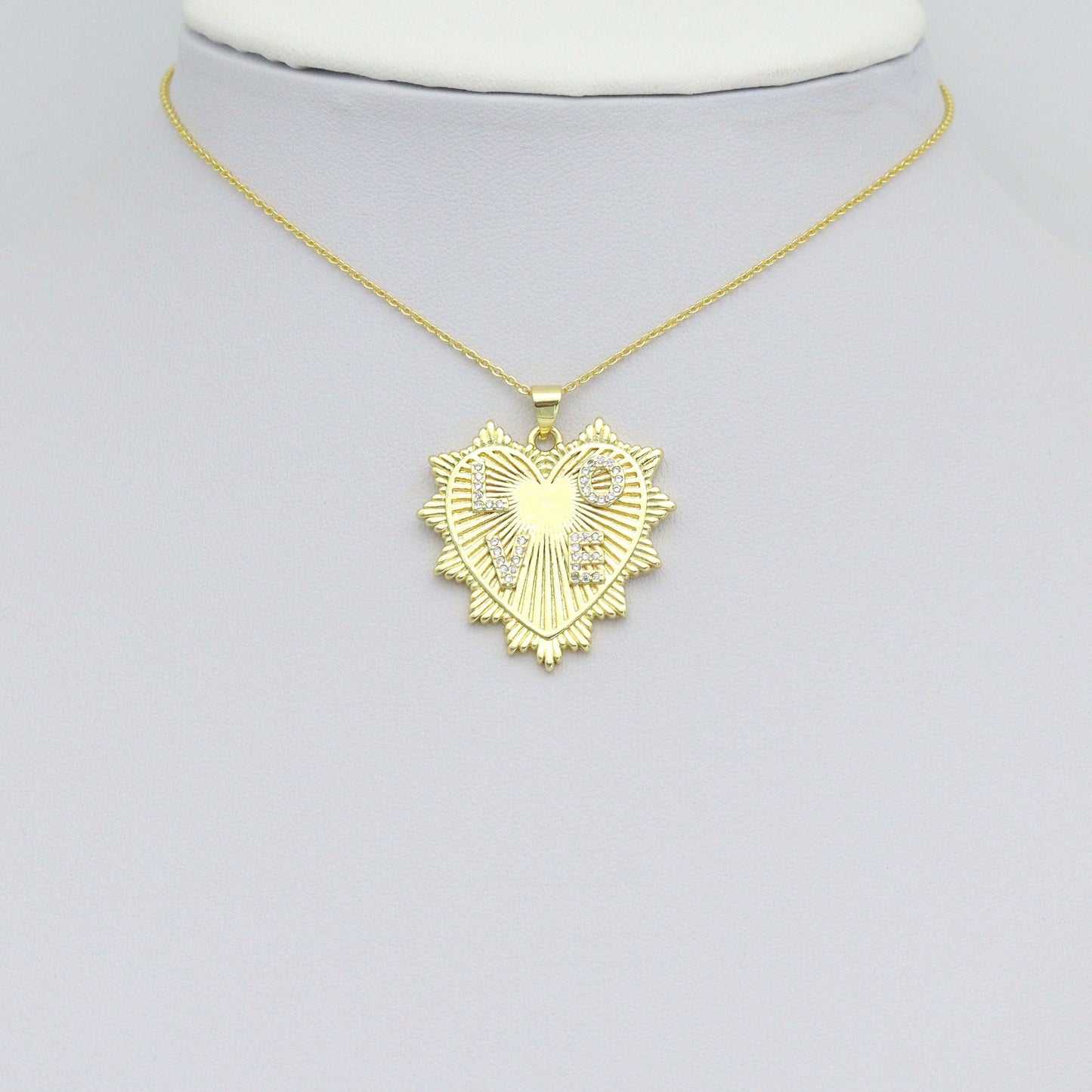 Clear CZ Gold Love On Heart Shape Charm Pendant, Sku#LK1117
