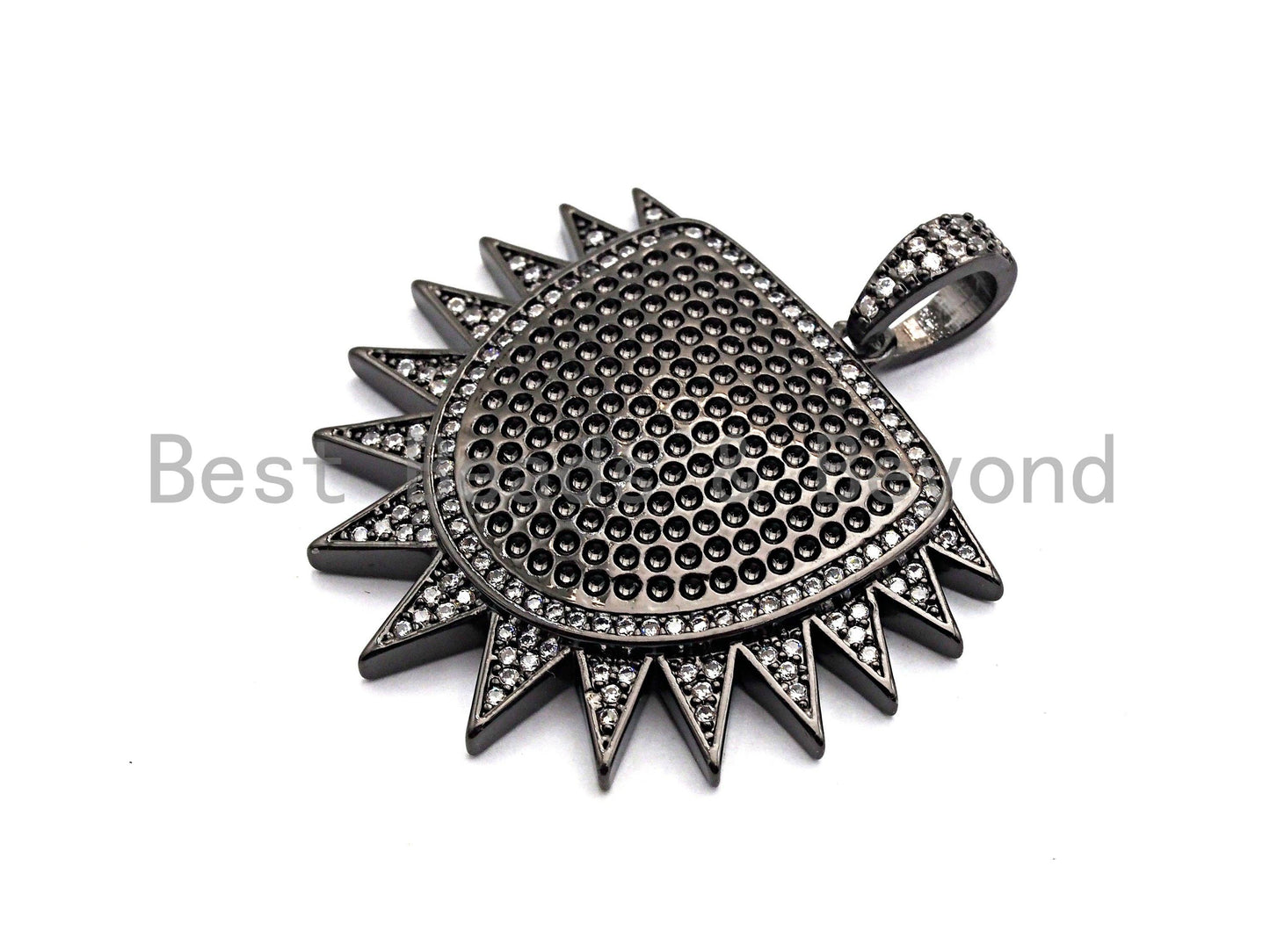 CZ Clear/Black Micro Pave Sun Charm Pendant, CZ Pave Pendant, Gold/Rose Gold/Silver/Gunmetal plated, 33x36mm,Sku#F771