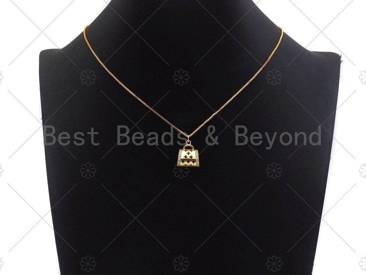 CZ Micro Pave 3D Shape Star Purse Handbag Pendant, Gold Purse Charm,  Gold Ladies handbag Charm,16x17mm, Sku#LK77