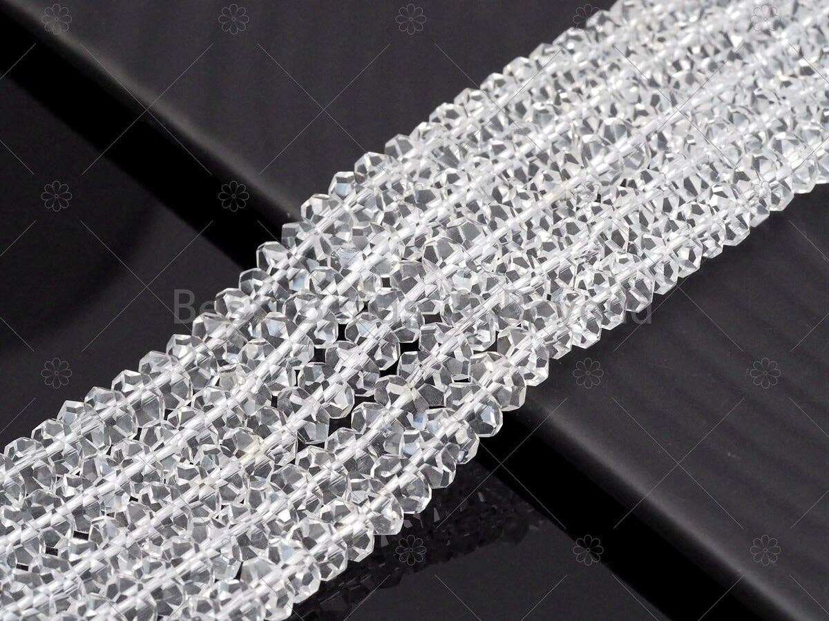 High Quality Genuine Clear Quartz Rondelle Special Cut Beads, 3x6mm/4x7mm Rondelle Faceted Quartz, 15.5'' Full Strand, Sku#U1176