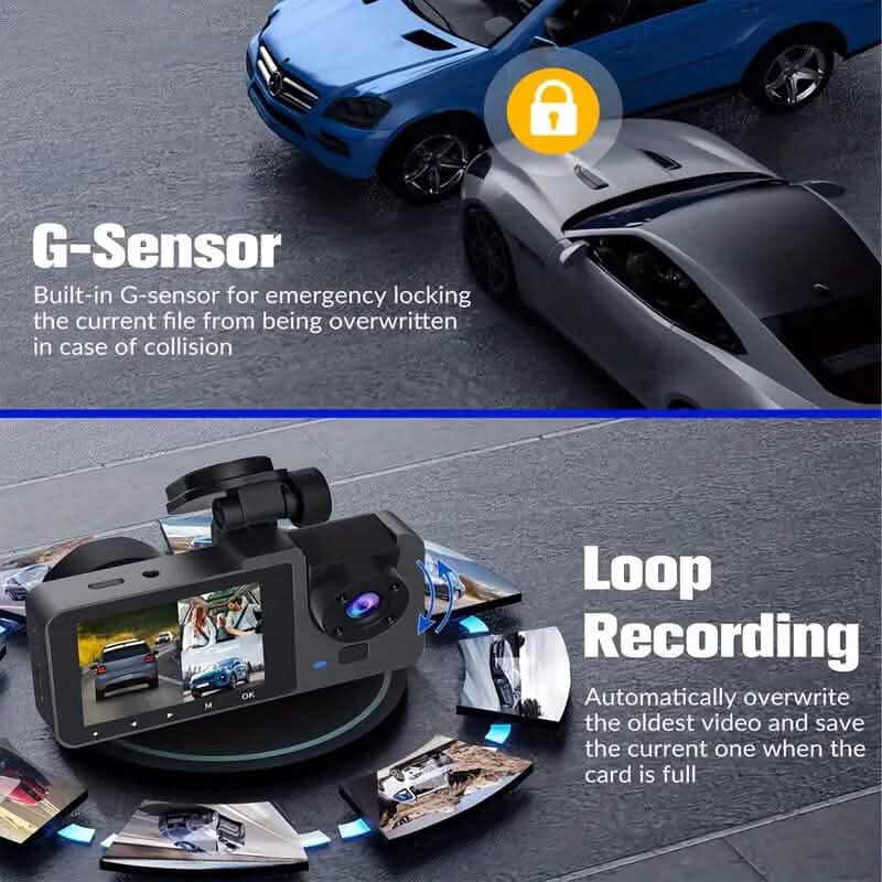 3-Channel 4K UHD Dash Cam Front, Rear and Inside with 32GB SD Card