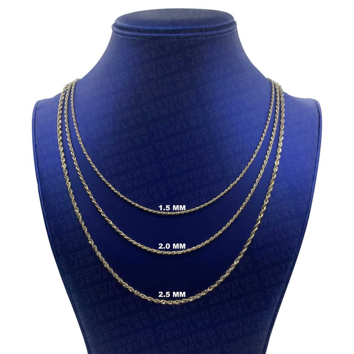 14K イエローゴールド ロープダイヤモンドカットチェーンネックレス