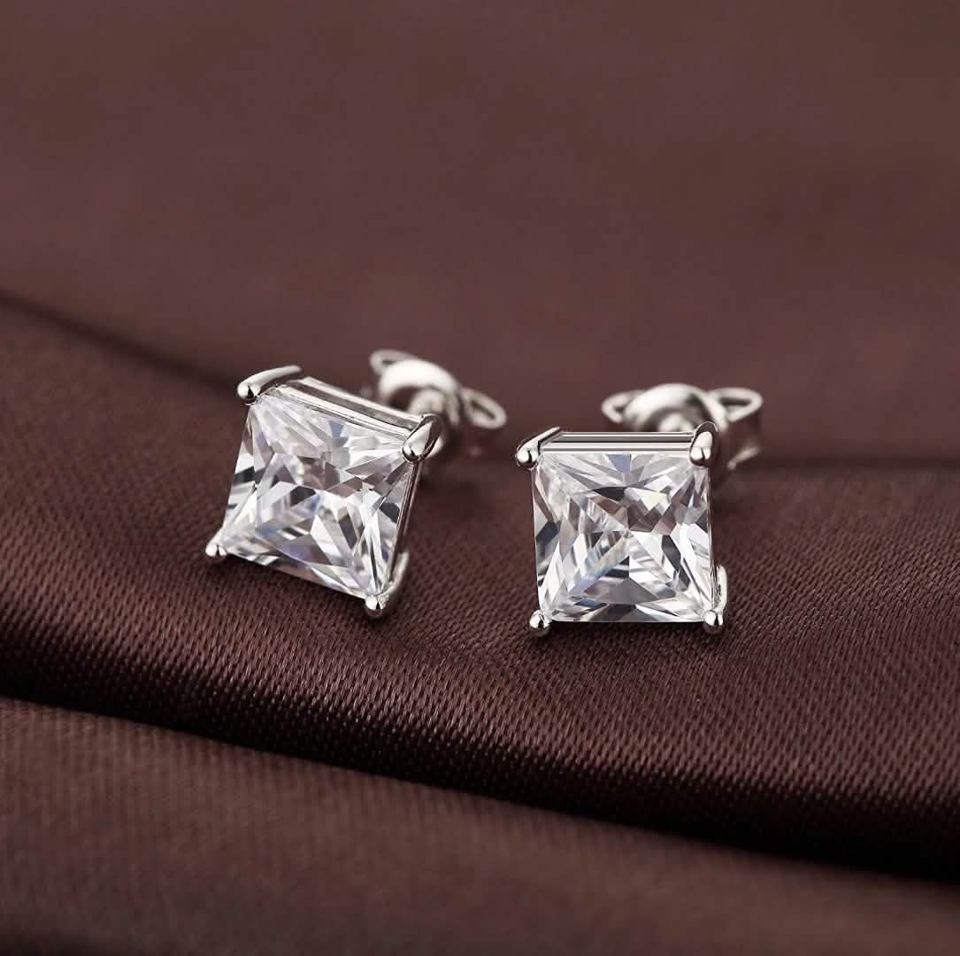 4MM Sterling Silver Princess Cut Crystal Studs