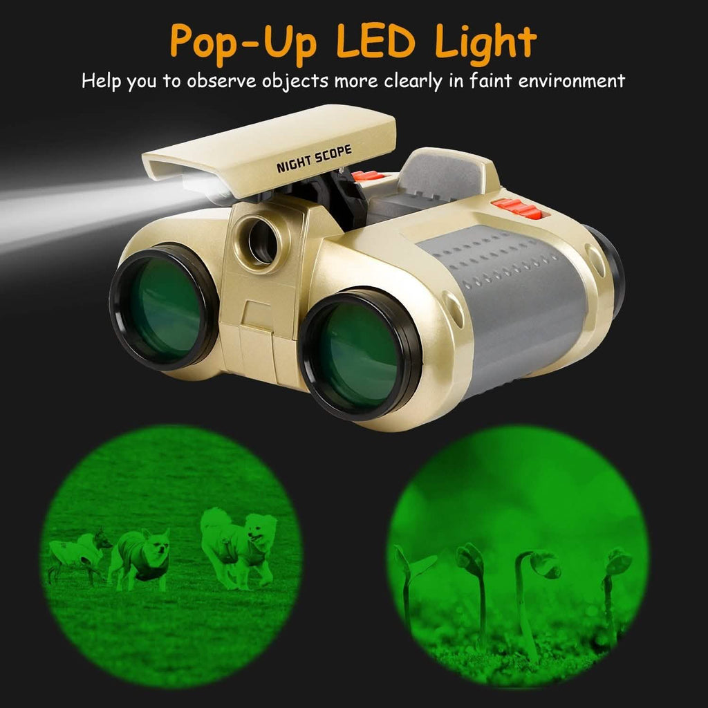 Jumelles de vision nocturne 4x30 pour enfants avec lampe LED escamotable