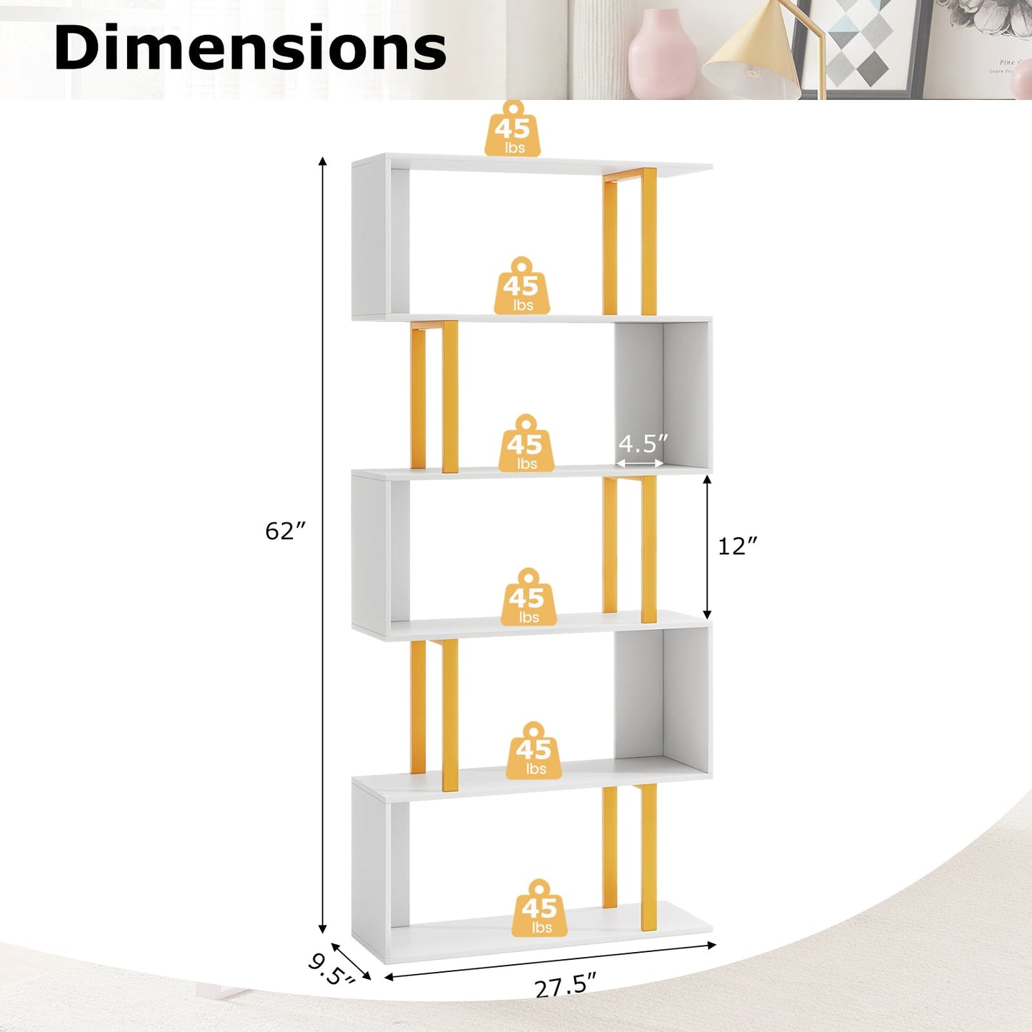 5-Tier/6-Tier Geometric Bookcase with Metal Frame and Anti-tipping Kits