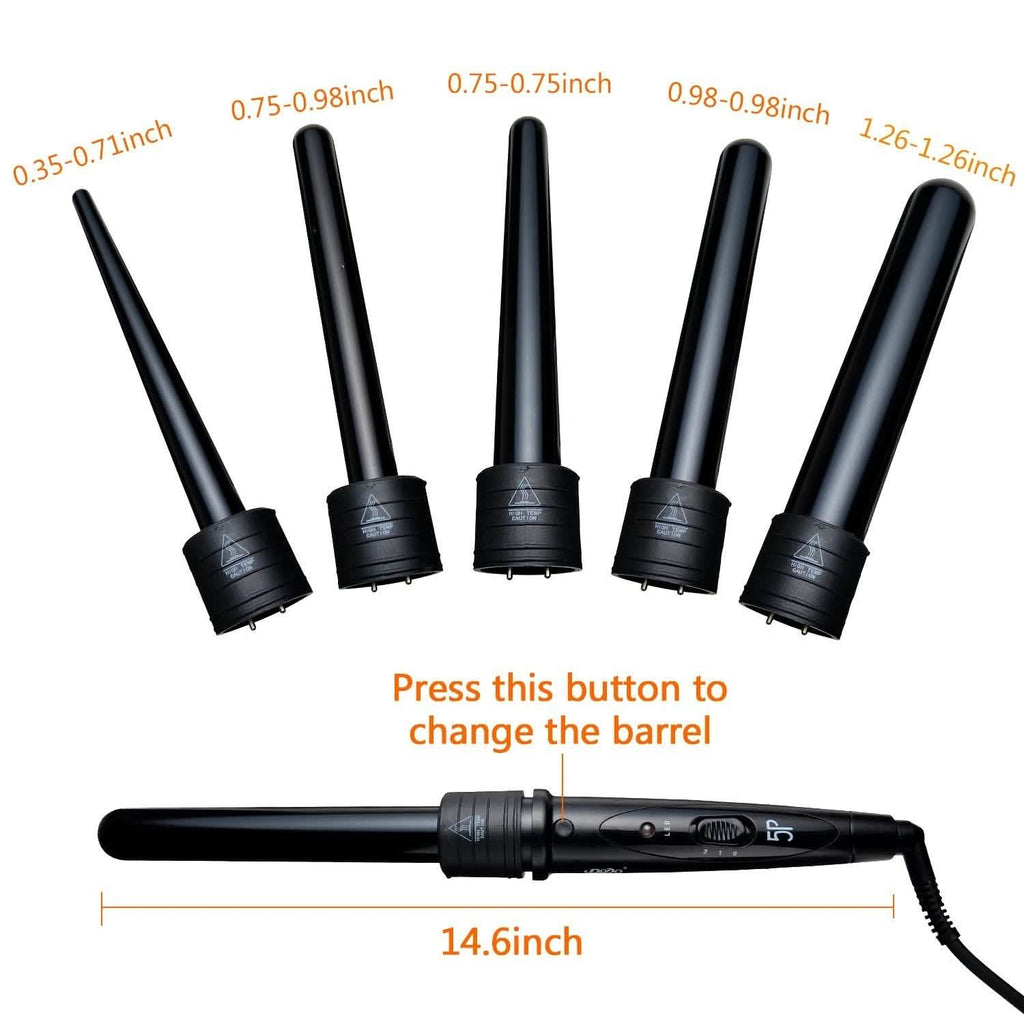 5-in-1 カーリングアイロンワンドセット 5種類交換可能バレル付きヘアカーラーセット