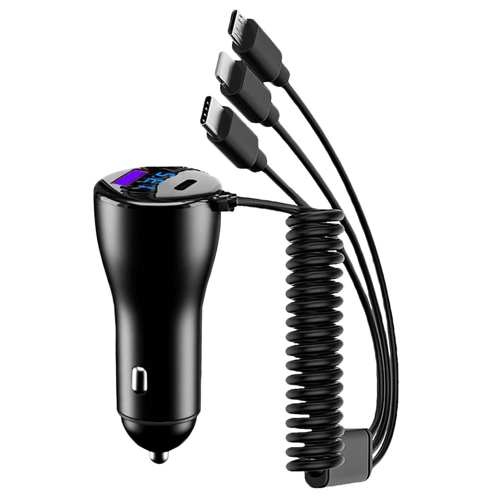 5-in-1 急速充電 車載充電器 QC PD USB Type-C LT 5ポート 4ft コイルケーブル付き