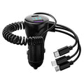 5-in-1 急速充電 車載充電器 QC PD USB Type-C LT 5ポート 4ft コイルケーブル付き