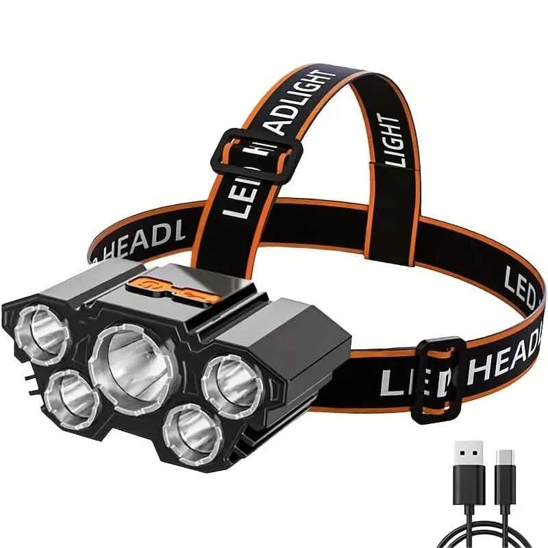 Lampe frontale à 5 LED, lumens élevés, super lumineuse, pour l'extérieur