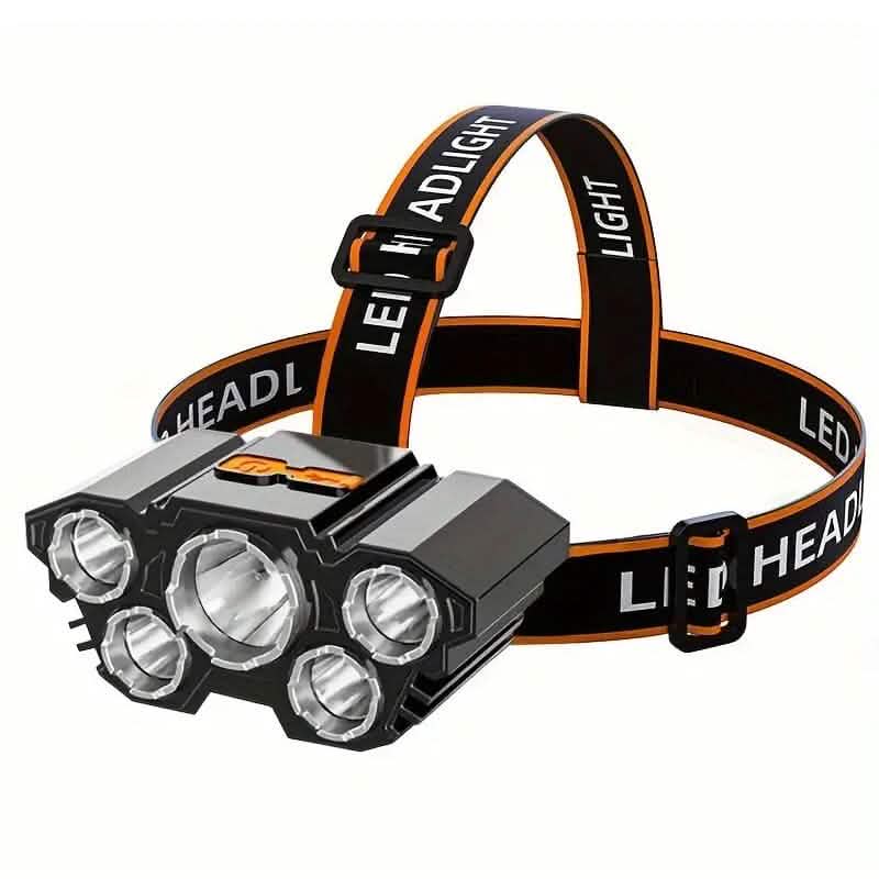 Lampe frontale à 5 LED, lumens élevés, super lumineuse, pour l'extérieur