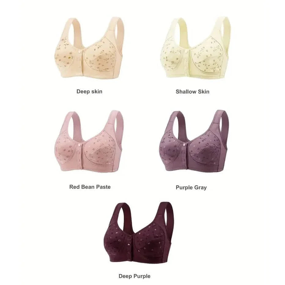 Lot de 5 : Soutien-gorge imprimé à boucle avant pour femme, grande taille, sans armature, pour femmes d'âge moyen et âgées