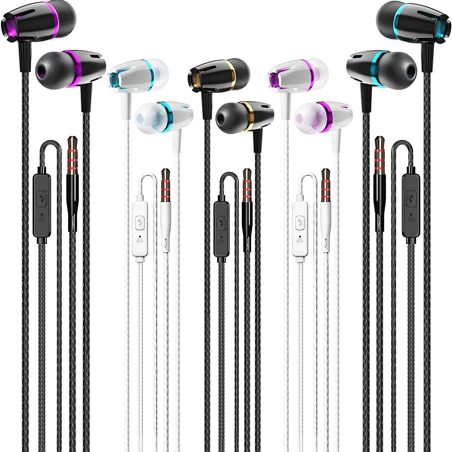 Paquet de 5 : Écouteurs filaires isolants intra-auriculaires avec microphone