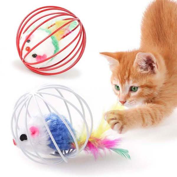 Lot de 5 : Cage avec balle et souris pour chaton