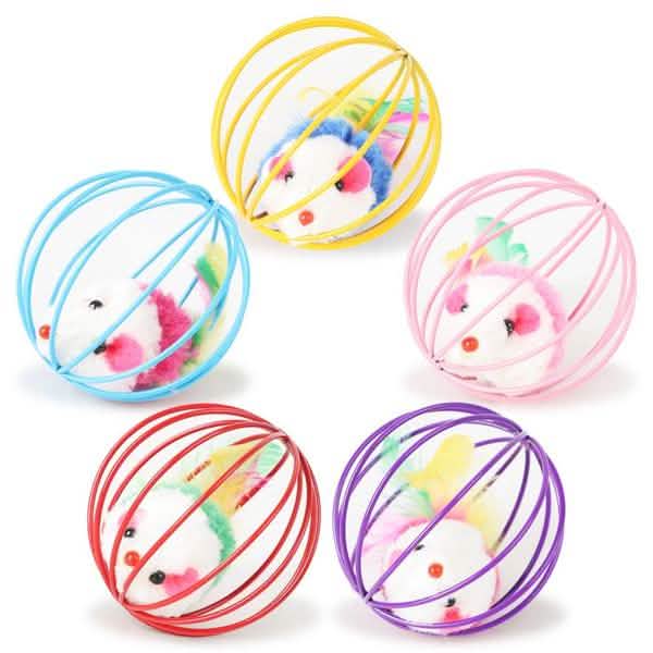 Lot de 5 : Cage avec balle et souris pour chaton