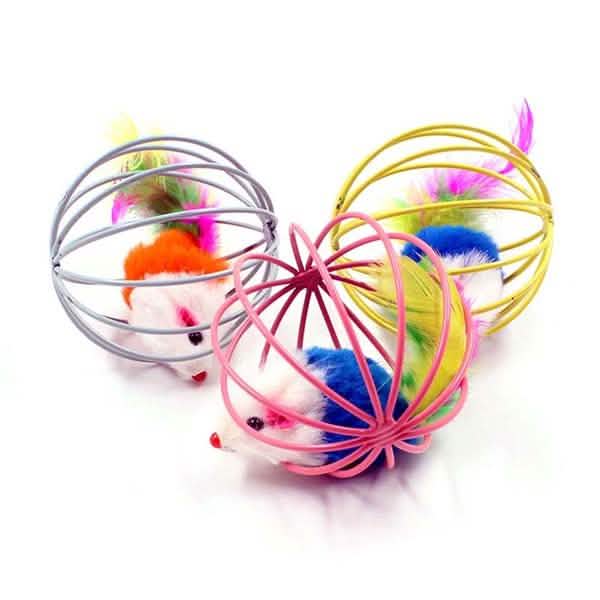 Lot de 5 : Cage avec balle et souris pour chaton