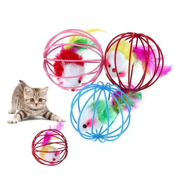 Lot de 5 : Cage avec balle et souris pour chaton