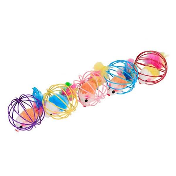 Lot de 5 : Cage avec balle et souris pour chaton