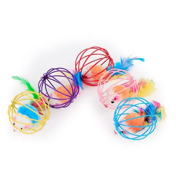 Lot de 5 : Cage avec balle et souris pour chaton