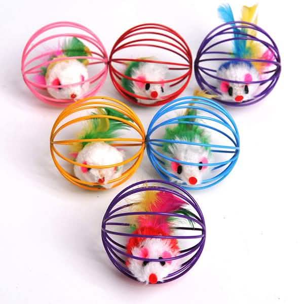 Lot de 5 : Cage avec balle et souris pour chaton