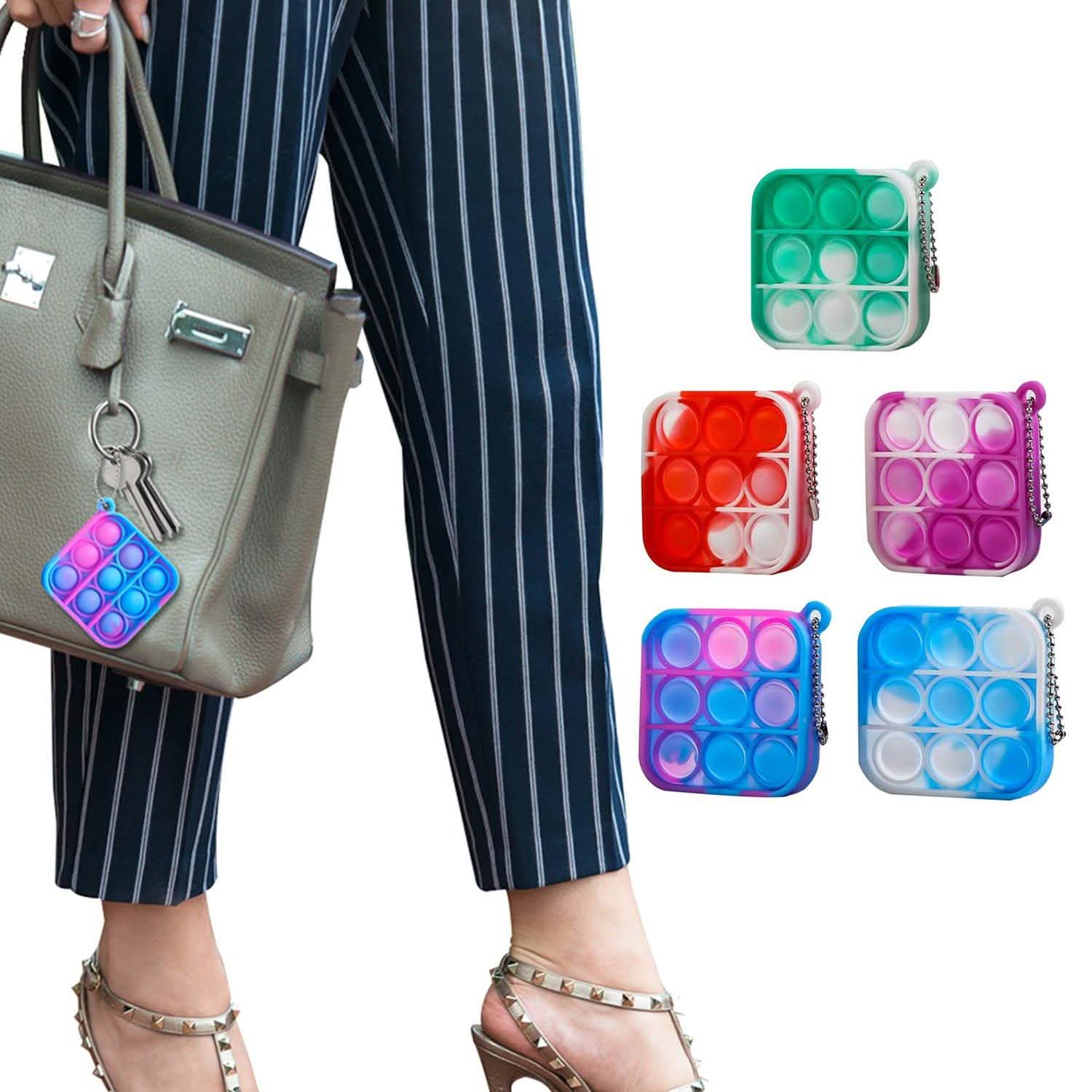 Paquet de 5 : Porte-clés Fidget Toy Mini Stress Relieving Push Pop Bubble Simple Dimple