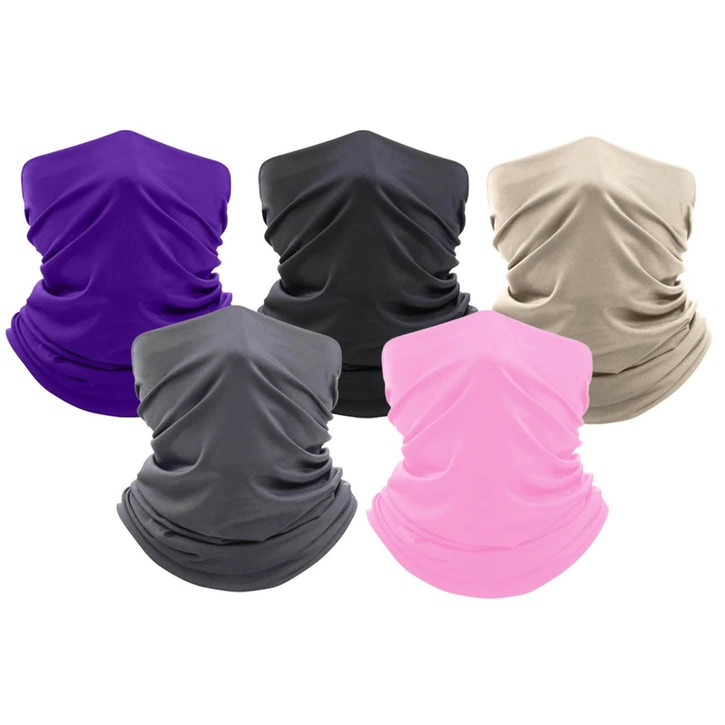5-Pack: Washable And Reusable Face Mask Bandana and Neck Gaiter