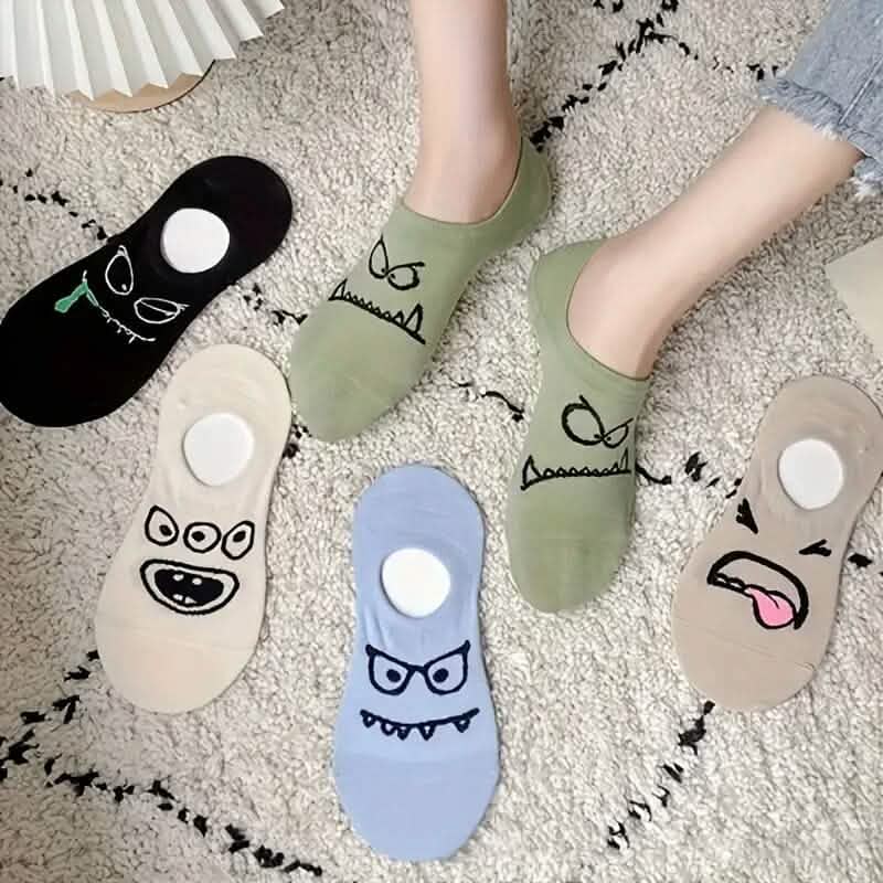 5足：カートゥーンプリントローカットアンクルソックス
