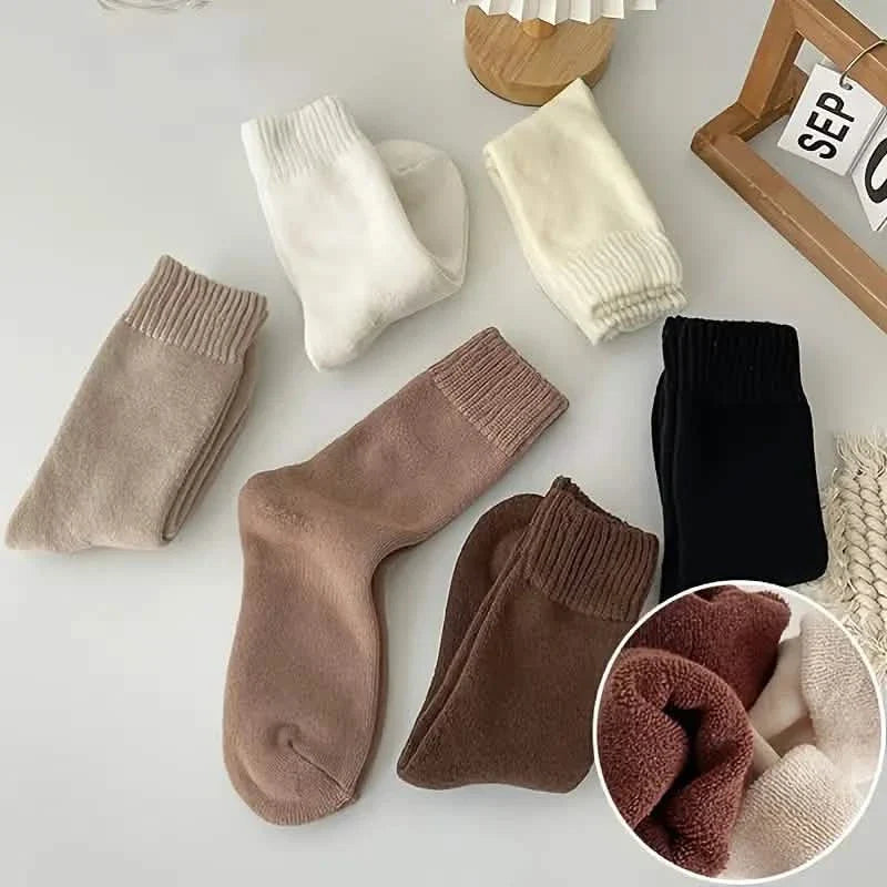 5 Paires : Chaussettes mi-hautes épaisses thermiques couleurs mélangées