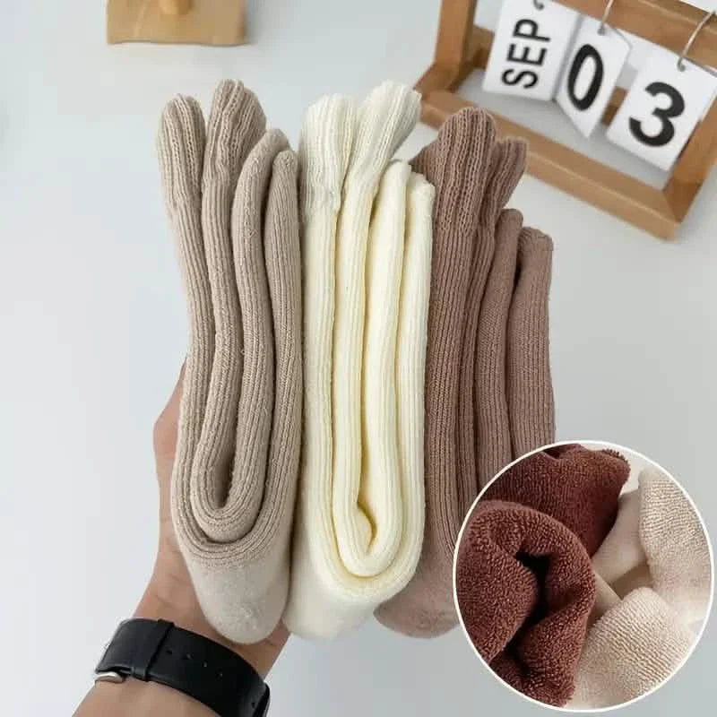 5 Paires : Chaussettes mi-hautes épaisses thermiques couleurs mélangées